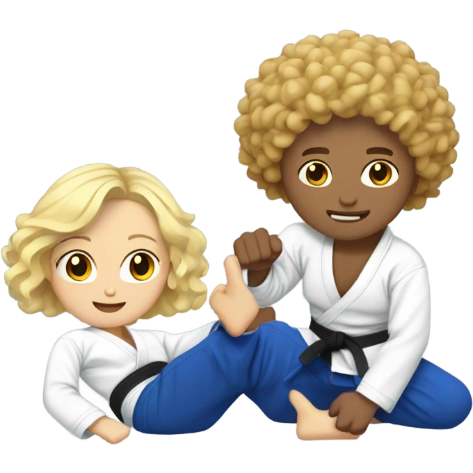 Blonde girl and curly haired man doing Jiu jitsu  emoji