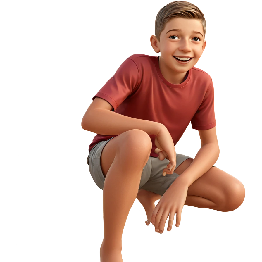 smiling boy at sunset beach emoji