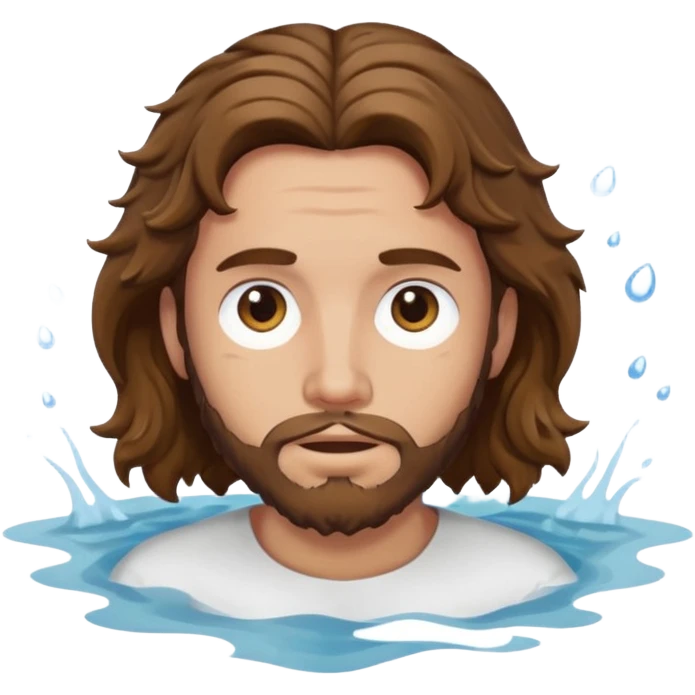 John the Baptist, wavy hair, plain clothes, partially submerged in water, emoji style emoji
