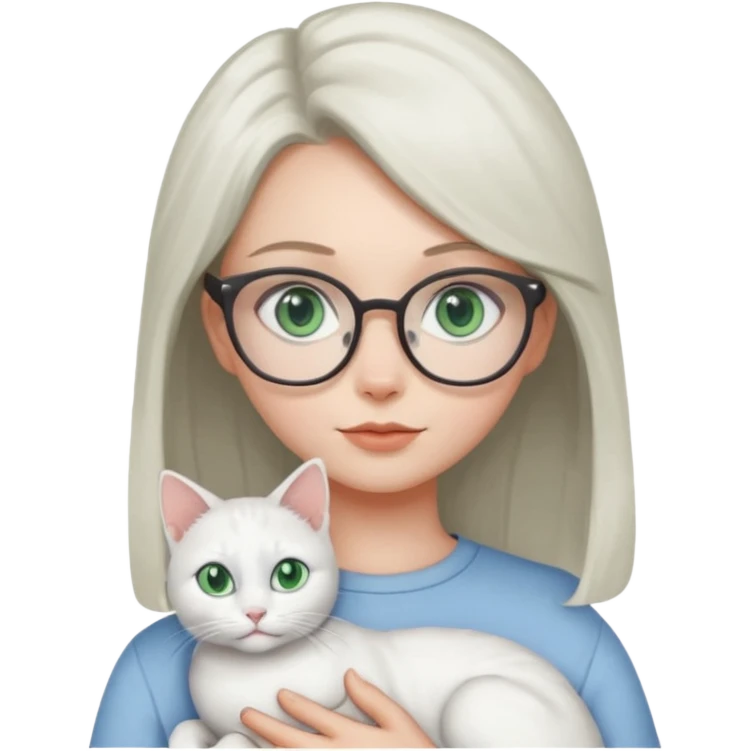 Deci .. fetița sa aibă ochii grii spre albastru ,pisica alba ochii verși ,iar a doua pisica ochii albaștrii fata ochelari  emoji