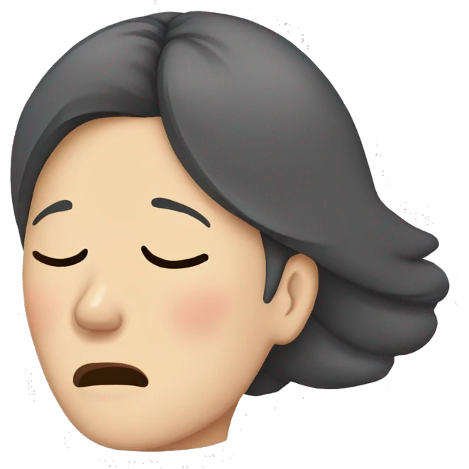 Headache, middle-aged Korean woman in her 40s, with one hand on her head, painful face emoji