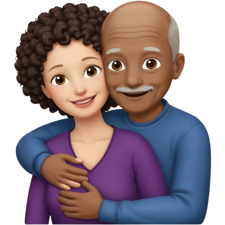  White no hiar Old man hugging dack skin curly hair woman emoji