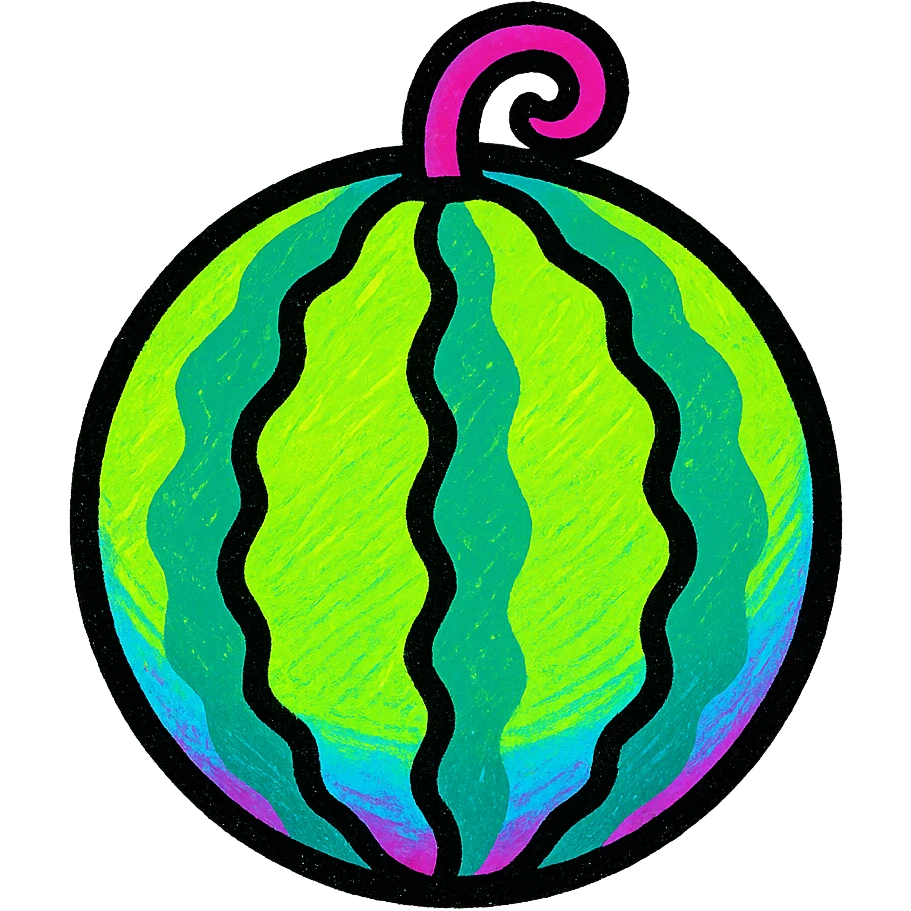 vibrant stylized emoji of a whole watermelon, suitable as a sprite for a 2D fruit ninja game emoji