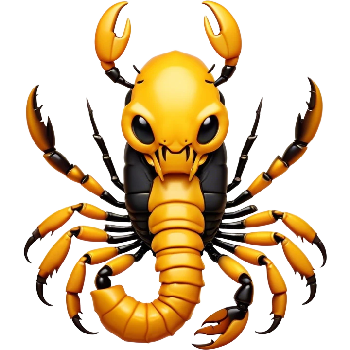 Cinematic Comical Emperor Scorpion Portrait Emoji, Head tilted dramatically with an exaggeratedly amused expression, featuring a striking, glossy exoskeleton with boldly defined pincers and wide, expressive eyes filled with playful disbelief, Simplified yet hilariously expressive features, highly detailed, glowing with a slightly sassy glow, high shine, dramatic yet playful, stylized with an air of cheeky desert mischief, soft glowing outline, capturing the essence of a spirited and over-the-top scorpion that feels like it could snap its pincers into internet fame instantly! emoji
