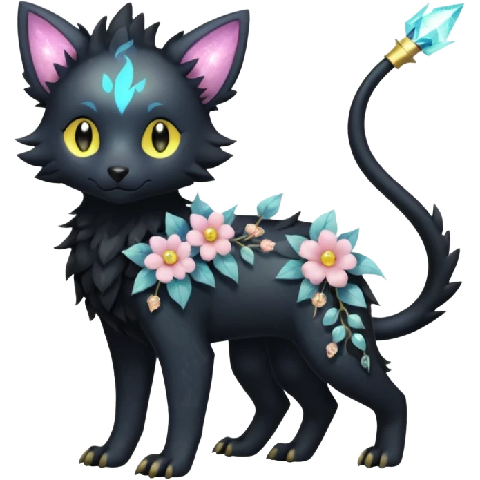 Multicolored sparkly pastel dark iridescent light pale gloomy spooky cute adorable pretty cool elegant realistic floral exotic Trico-Bolthund-Electrike-Luxray-hybrid, full body emoji