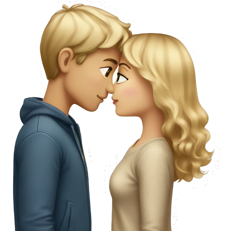 blonde haired boy and brown haired girl kissing emoji