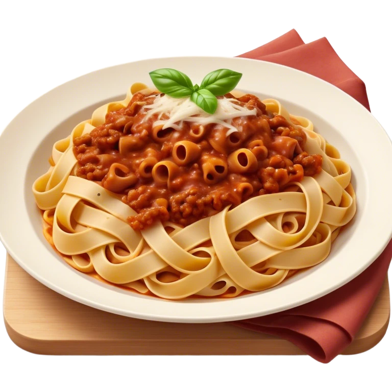 Cinematic Realistic Tagliatelle al Rag√π Dish Emoji, showcasing hand‚Äêcut pasta enveloped in a rich, slow‚Äêcooked meat sauce rendered with detailed textures and hearty, inviting lighting. emoji