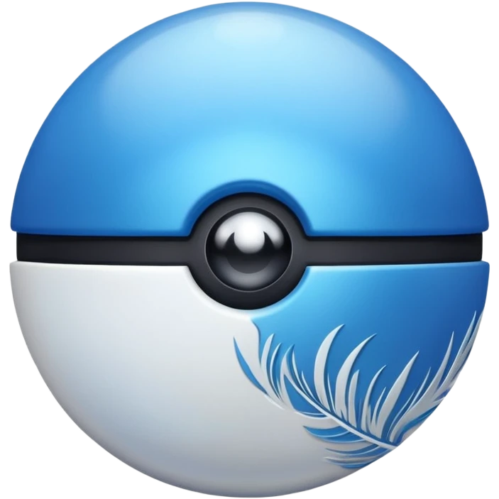 blue pokeball emoji, top half is a more saturated blue, bottom half is white, black stripe, with a white sheen, with a pearlescent finish, with a feather effect emoji