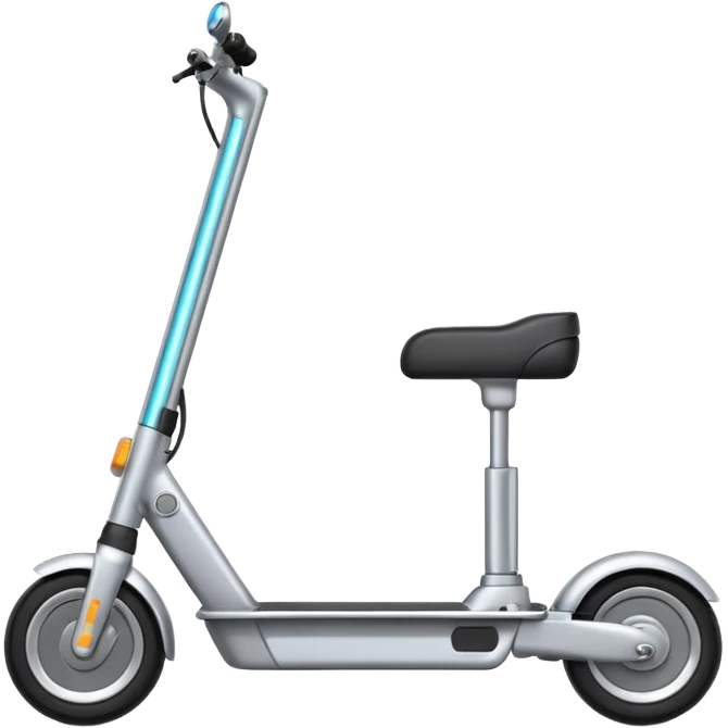 A futuristic electric scooter emoji made of silver chrome, sleek minimal frame, smooth metallic surface, subtle reflections, modern urban design, iOS emoji style, centered, clean white background emoji