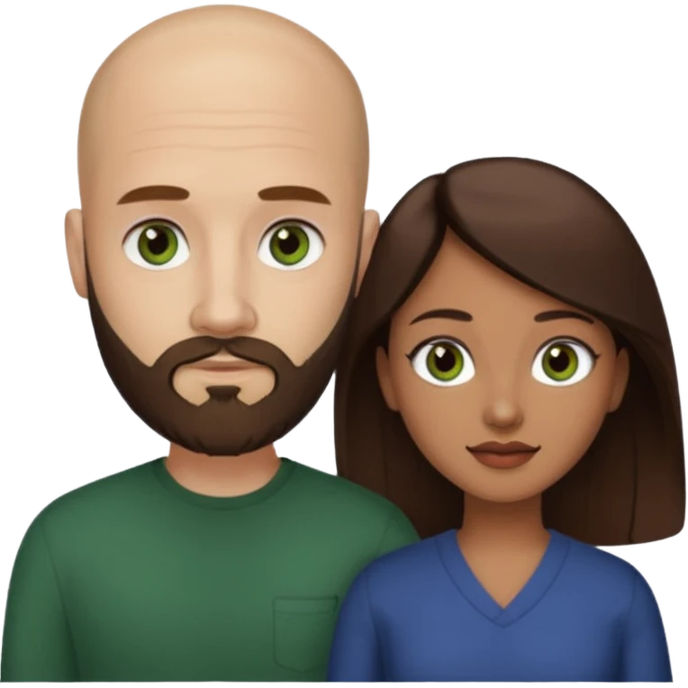 Man beard bald white dark green eyes, woman medium hair brown brown eyes latina  emoji