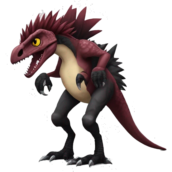 Maroon edgy badass modern sexy handsome punk velociraptor-dragon-Digimon, with black spiky mane, full body emoji