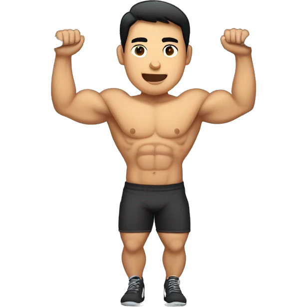 buff gym asian man full body including legs hanging from one hand from a pull up bar emoji