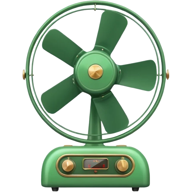 Vintage Electric Fan – retro green body, metal grill, humming softly. emoji
