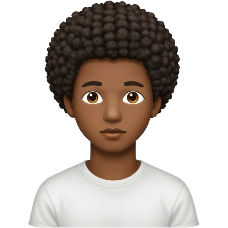 Une homme de 17 ans il a la peau noir foncé , des lèvres pulpeuses  . Il a un taper bouclé afro court  emoji