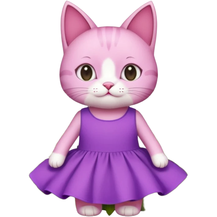 Pink cat wearing a cute purple dress surrounded by lots of chamomile flowers  emoji