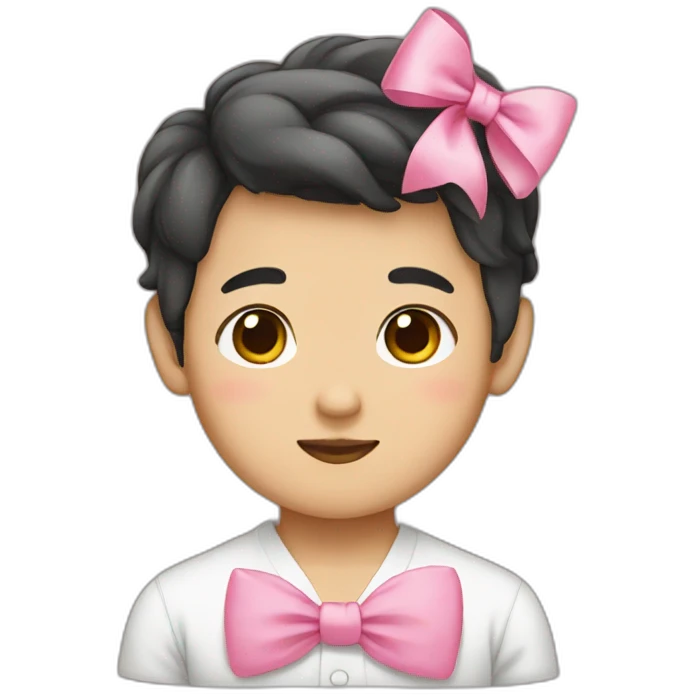 Korean boy with a pink bow emoji