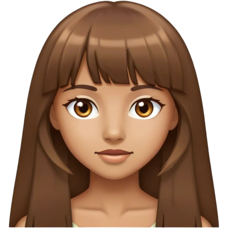 tan girl with long brown hair and bangs and brown eyes emoji
