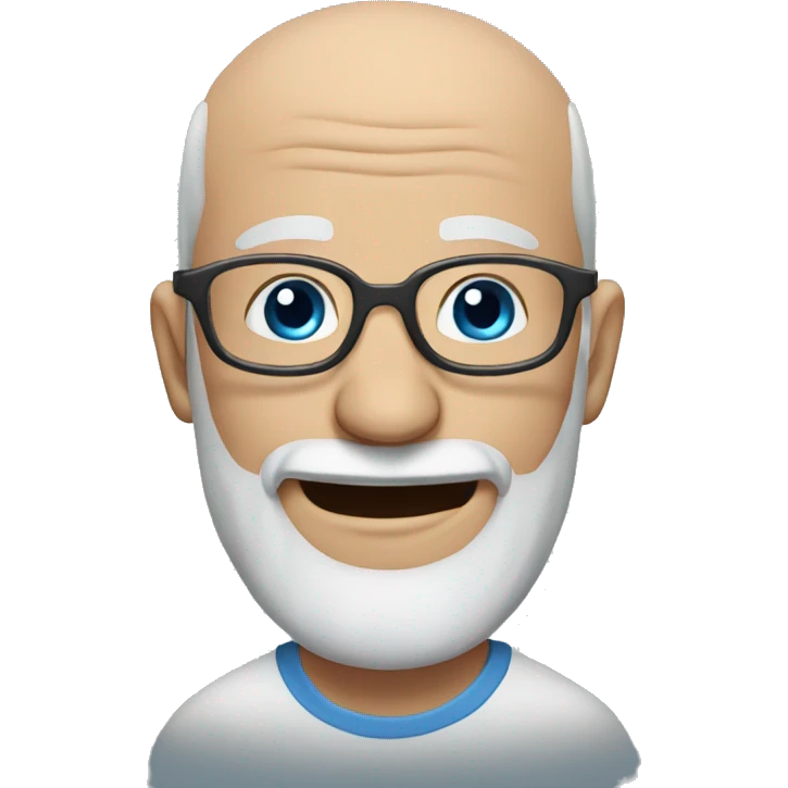 Bald man with glasses and big blue eyes  and long grey beard and laughing emoji