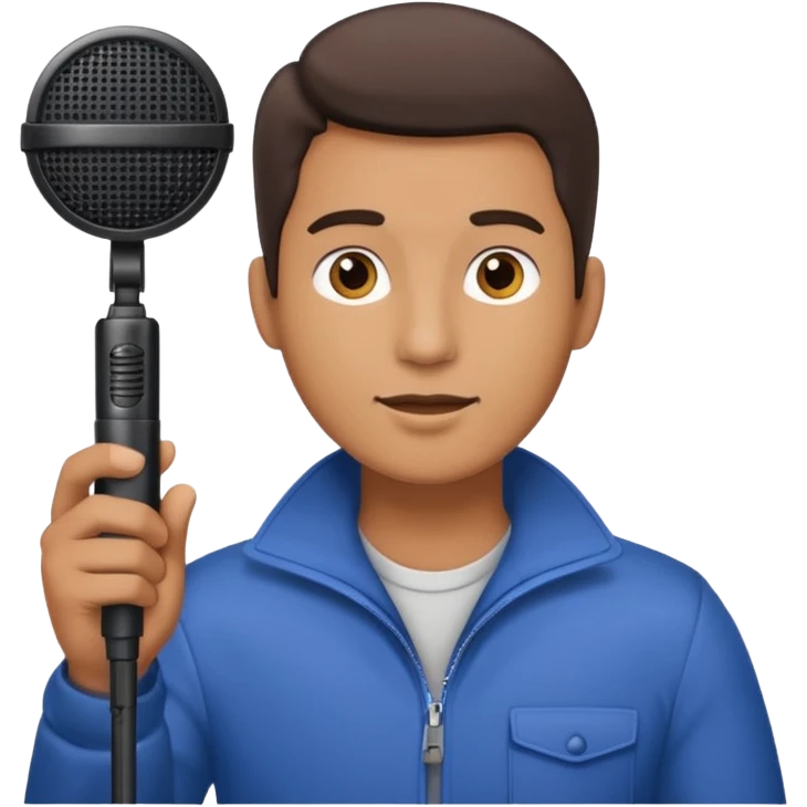 man holding a long over head boom microphone emoji