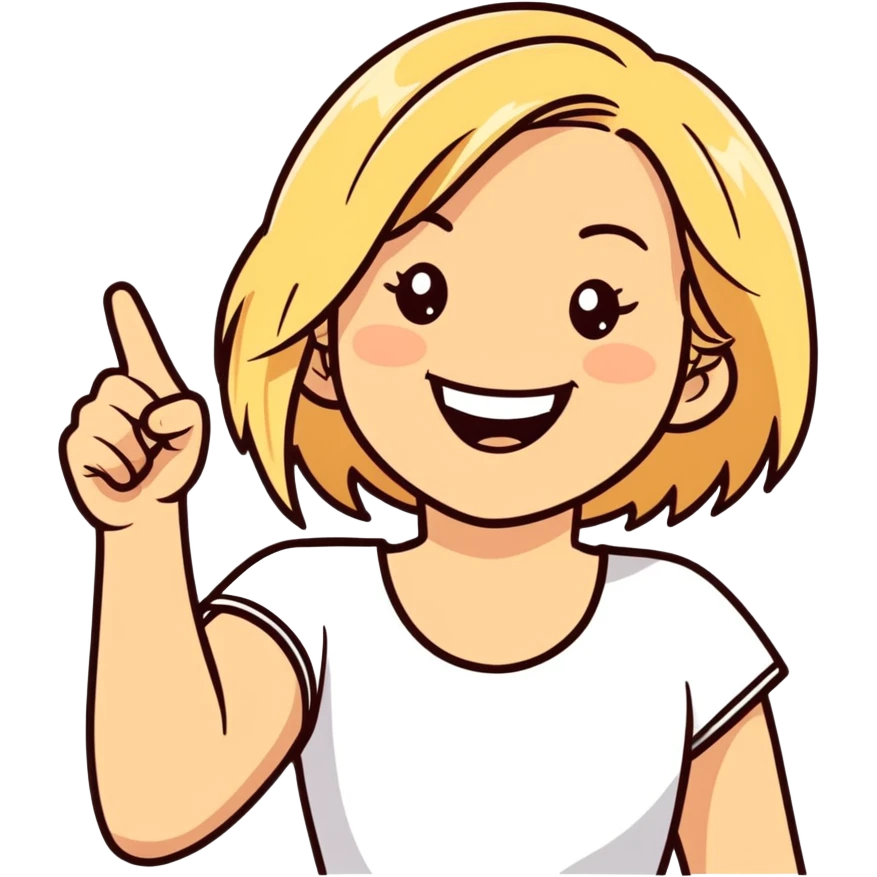 blonde girl with brown eyes laughing and pointing  emoji