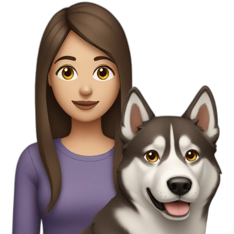 woman with straight brown hair with husky emoji