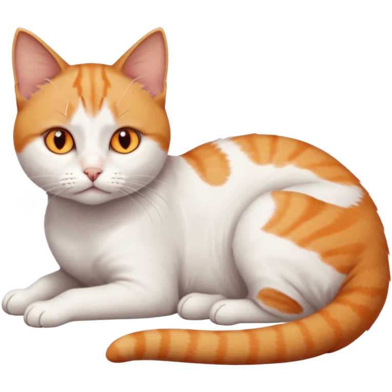 full body sad tiny short hair ginger and white cat with orange eyes lying down emoji