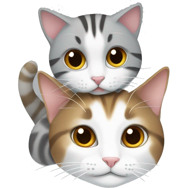 Two cats cuddling 1 is a grey and white cat, the other is a brown tabby emoji