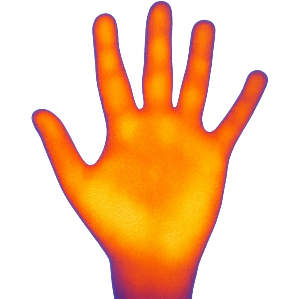 A hand with a thermal camera effect, blue color emoji
