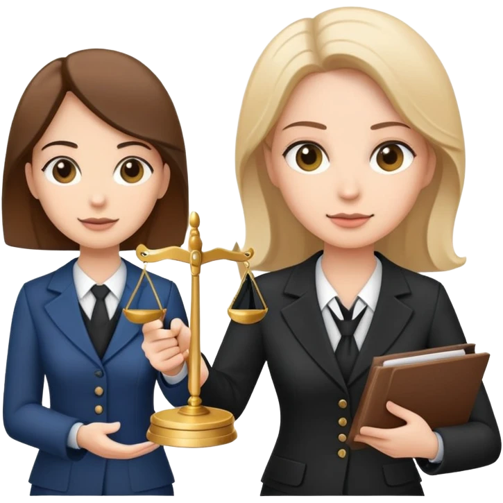 female notary with justice scale speaking with another woman emoji
