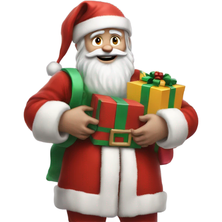 Hyper Realistic pale Santa holding his sack and presents  emoji