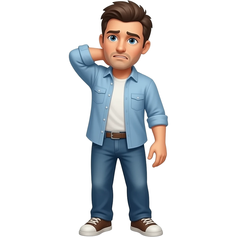 A distressed man with his hand on the back of his neck, full body emoji