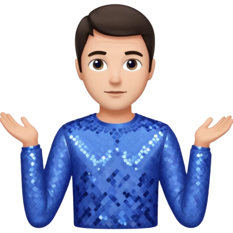 Jeff East, Actor with dark brown hair, periwinkle sequin outfit emoji