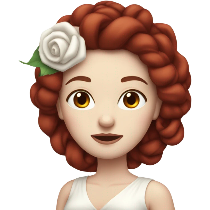 30-something pale-skinned woman with all her dark red hair coiled tightly up on her head, wearing a white dress emoji