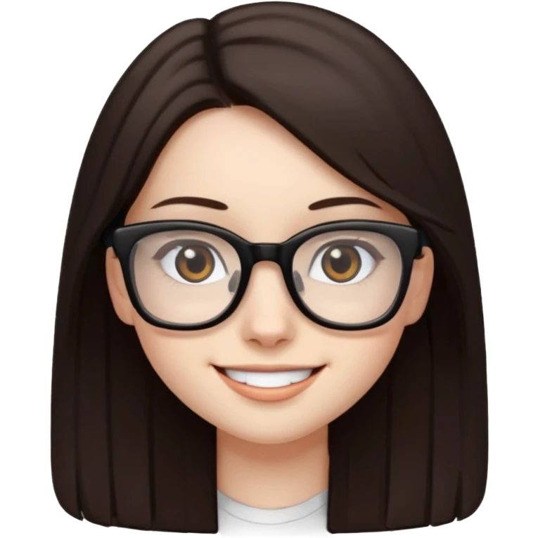 une ado, brune aux cheuveux tres fonces longs lisses blanche, ,lunettes carres noires, yeux bruns  emoji