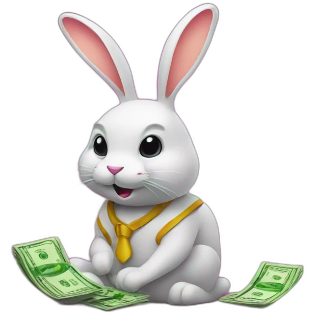 neon rabbit with money emoji