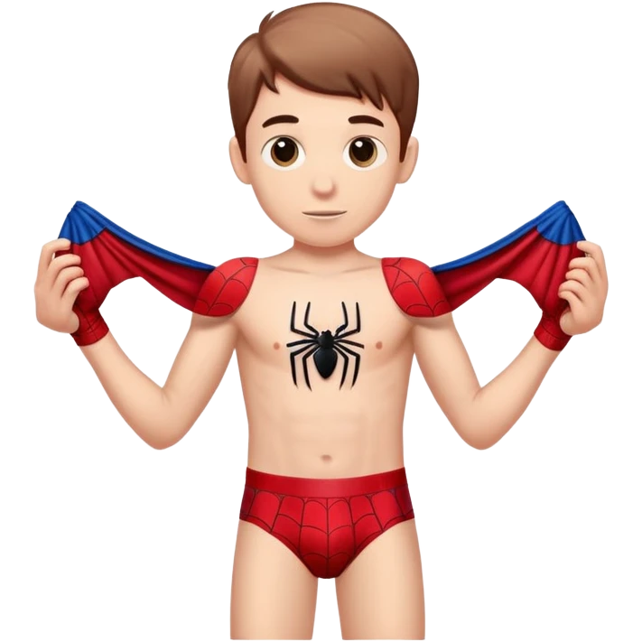 boy holding up spiderman undeewear emoji