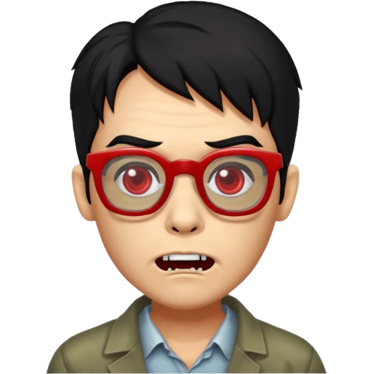 zombie black hair with big red glasses emoji