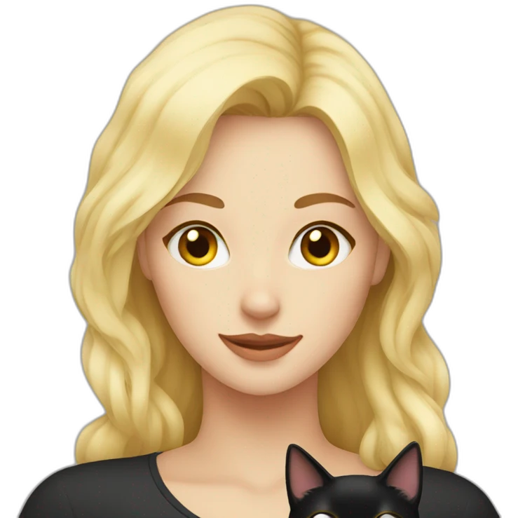 blond woman cuddles black cat emoji