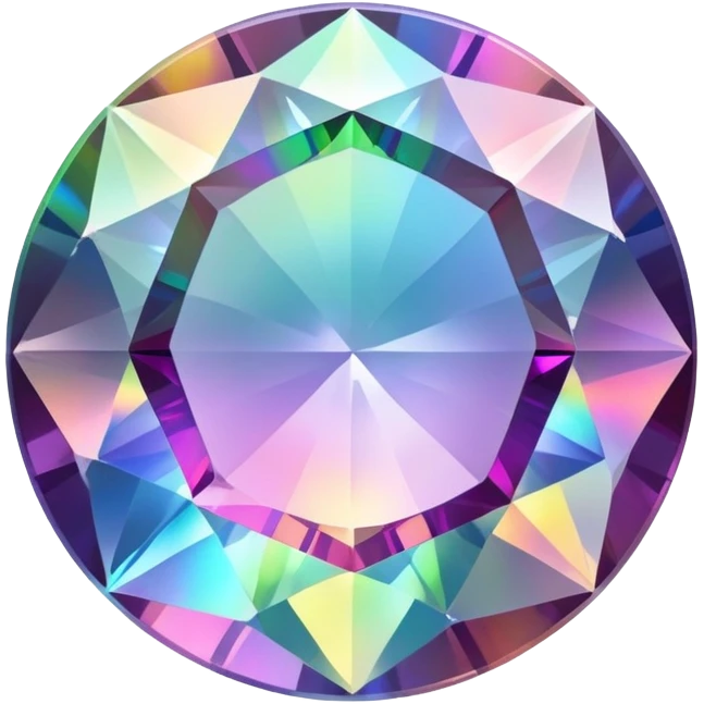 Round cut holographic mystic quartz gemstone with rainbow iridescence and sparkling facets emoji