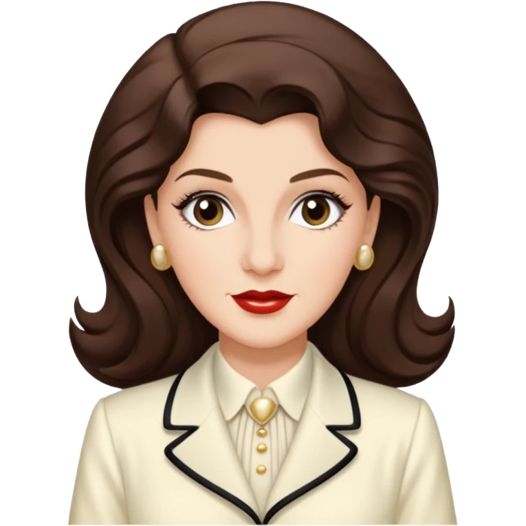 Maxene Andrews from the Andrews Sisters with long dark brown hair, ivory outfit emoji