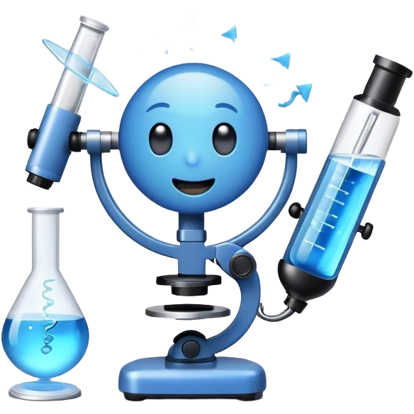 A futuristic and energetic blue emoji with a heartbeat pulse effect. A science-themed emoji with DNA strands, a microscope, and a test tube floating around. The emoji looks excited and ready for an experiment. emoji