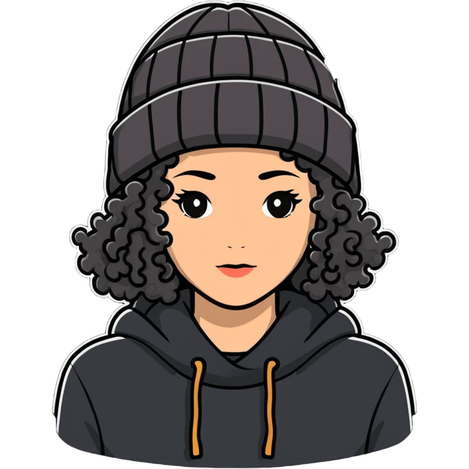 woman with curly hair and a beanie emoji