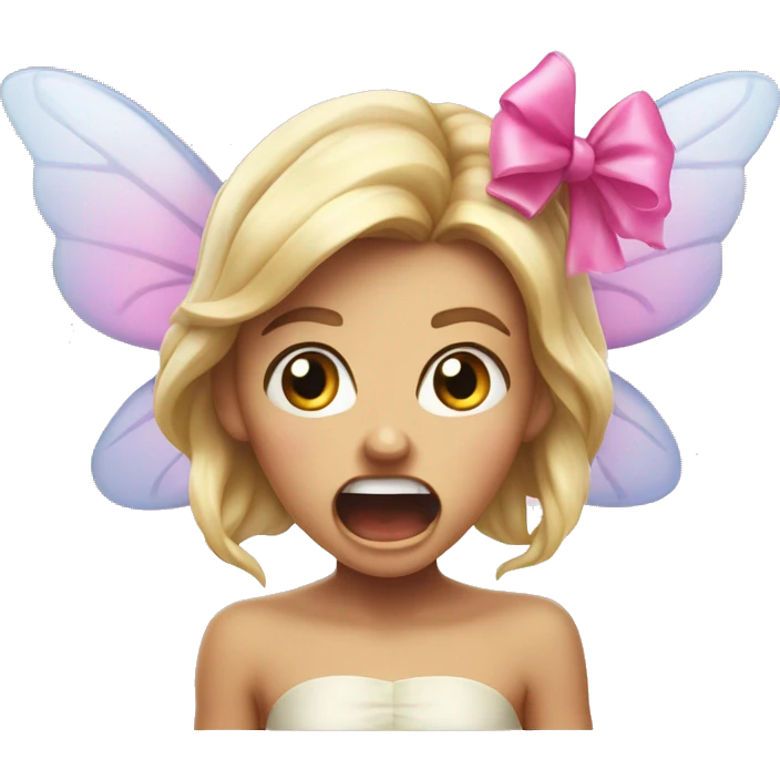 hysterically screaming and crying fairy with pink bow  emoji