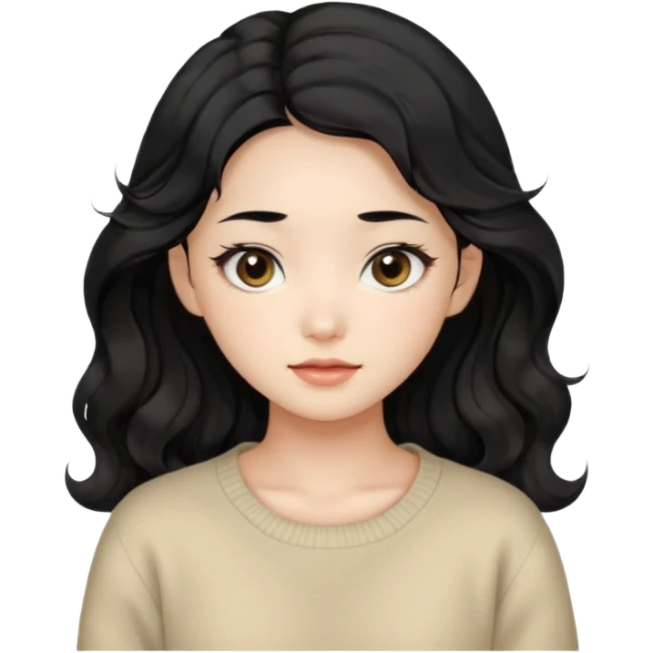 Beautiful girl,Black hair, wavy long hair,Black eyes,Chinese, beige sweater  emoji