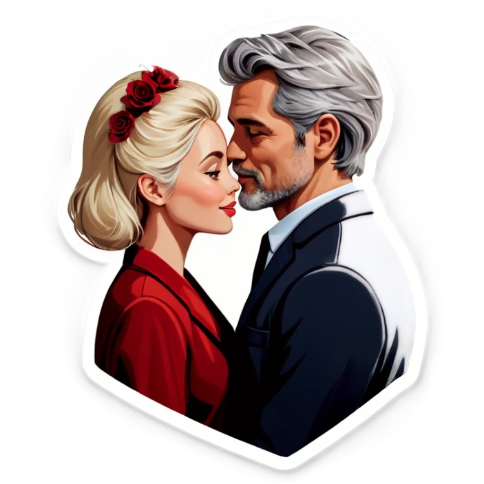 Hyper Realistic Couple in love,  lady blonde man grey hair  emoji