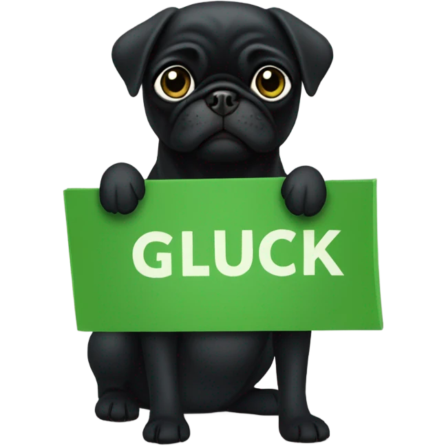 Black pug holding a green sign that says good luck  emoji