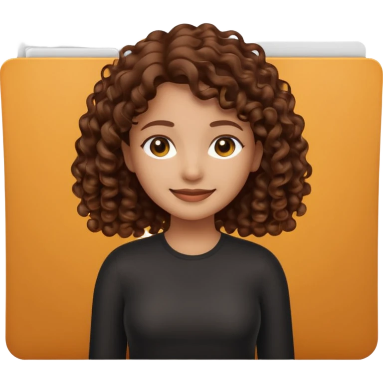 A **simple emoji-style icon** of a **black transparent plastic folder**, sleek and minimal, with **rounded corners**, subtle translucency, soft shading, and a **small illustrated logo of a canela-skinned girl with natural curly hair and a warm smile**, simplified and icon-like.
 emoji
