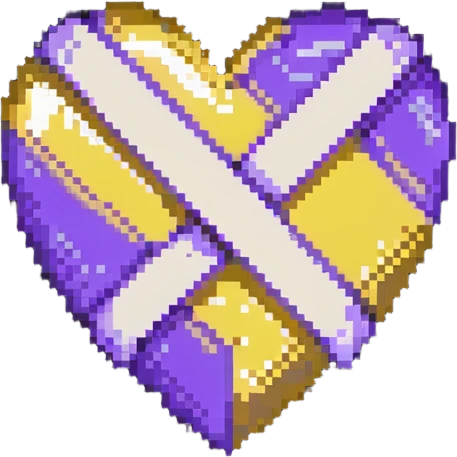 purple and yellow heart with a bandage emoji
