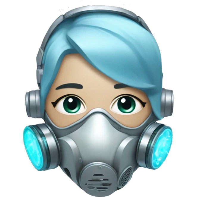 Pastel blue hair cyborg with silver respirator mask and circuits emoji