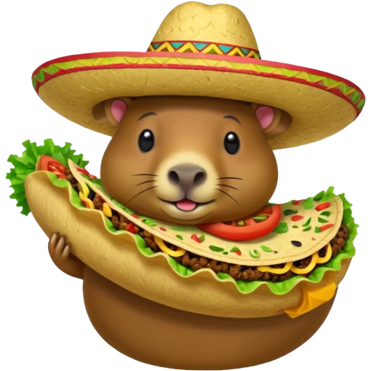 Make a capybara with a taco as a body and a Mexican hat emoji